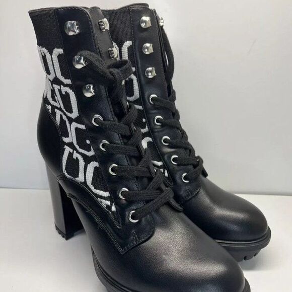 GUESS Ankle Boots Knit Logo Platform Black White WOMENS SIZE 11M - Picture 3 of 8